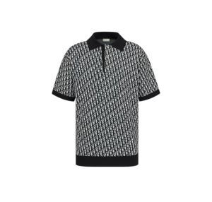 Dior Oblique Polo Shirt Beige, Blue and Black Cotton Jacquard