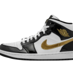 Nike Air Jordan 1 Mid Patent Preto Branco Dourado