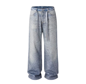 Jeans Boro com estampa lavada 20k Swarovski Diamond azul