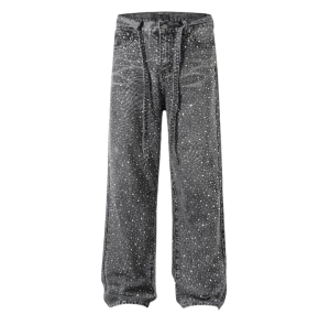 Jeans Boro com estampa lavada 20k Swarovski Diamond Preto