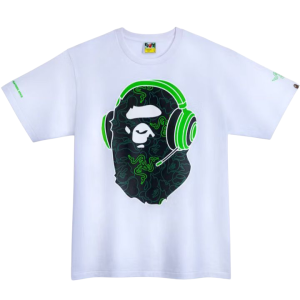 Camiseta BAPE x Razer NEon Camouflage Ape Head Branco Verde