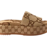 Gucci Wmns GG Lame Plataforma Slide Sandália 'Camel Monogram