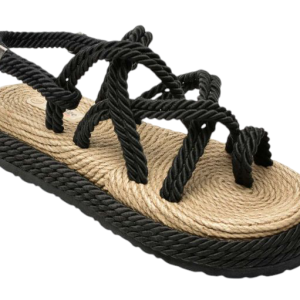 Corda Preta sandálias femininas