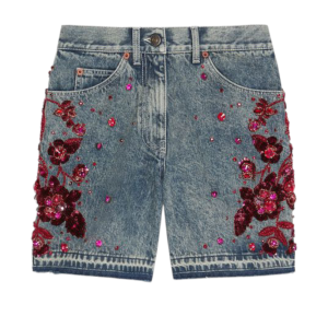 Shorts jeans com pedras Roxa e rosa
