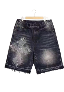 Shorts jeans de pedras de cristal