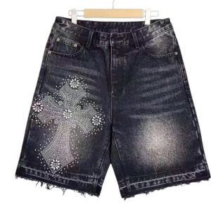 Shorts jeans de pedras de cristal