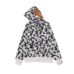 Jaqueta com capuz e zíper frontal BAPE feminina com estampa camuflada ABC Shark