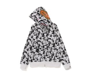 Jaqueta com capuz e zíper frontal BAPE feminina com estampa camuflada ABC Shark