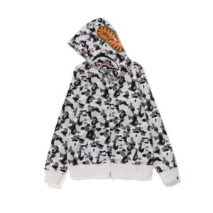 Jaqueta com capuz e zíper frontal BAPE feminina com estampa camuflada ABC Shark