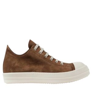 RICK OWENS Tênis Ramones masculino marrom em couro com detalhes em borracha