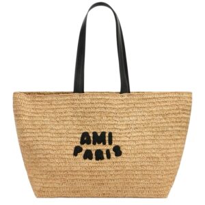 Bolsa tote de ráfia com logo