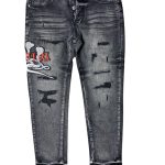Calça jeans skinny Amiri com logo escalonado e efeito desgastado na cor 'Rain Grey'