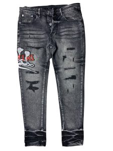 Calça jeans skinny Amiri com logo escalonado e efeito desgastado na cor 'Rain Grey'