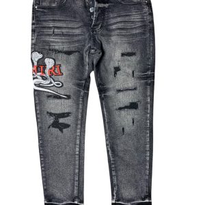 Calça jeans skinny Amiri com logo escalonado e efeito desgastado na cor 'Rain Grey'