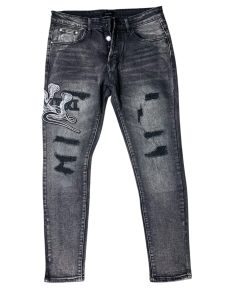 Calça jeans masculina Amiri Urban Distressed Slim Fit - Cinza carvão