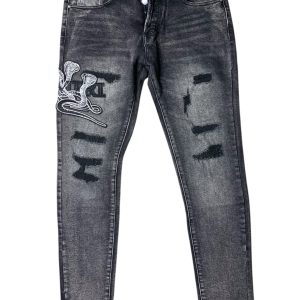 Calça jeans masculina Amiri Urban Distressed Slim Fit - Cinza carvão