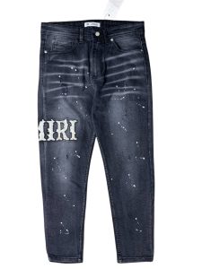 Calça Jeans Masculina Amiri Urban Distressed Slim Fit – Cinza Carvão E detalhes cinza