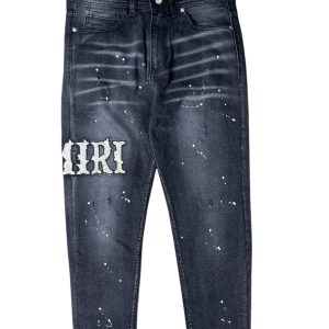 Calça Jeans Masculina Amiri Urban Distressed Slim Fit – Cinza Carvão E detalhes cinza