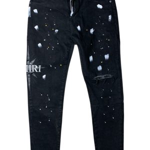 Calça Amiri preta com respingos de tinta brancos