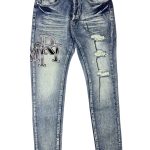 AMIRI Calça jeans masculina vintage azul com