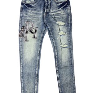 AMIRI Calça jeans masculina vintage azul com