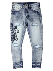 Amiri Calça jeans Wes Lang Clay Reaper nas cores índigo e preto.
